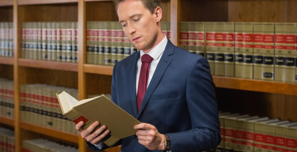 Lawyer in a law library