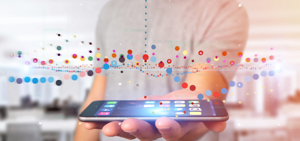 Person viewing market data on a screen