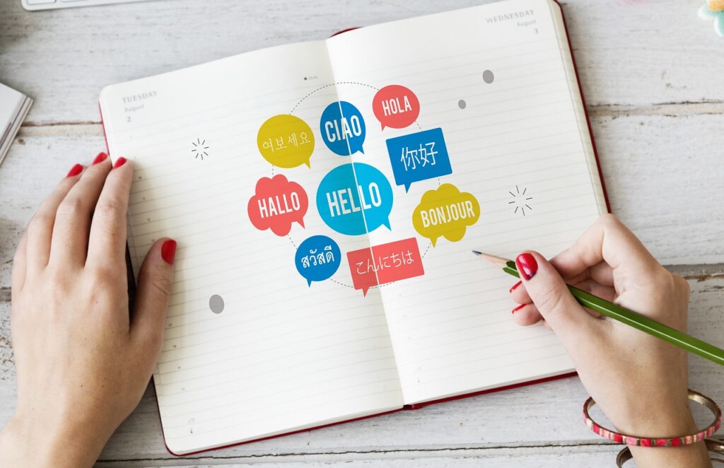 Signs displaying words in different languages